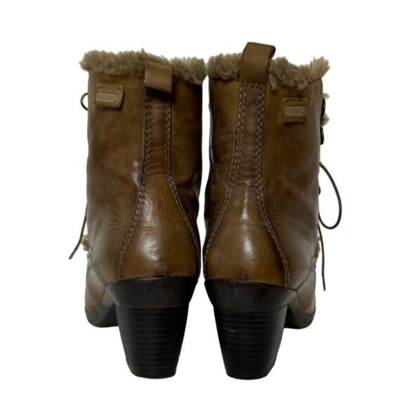 Pikolinos Womens Fur-Lined Leather Ankle Boots Size 37 With Lace-Up & Block Heel - Picture 3 of 7